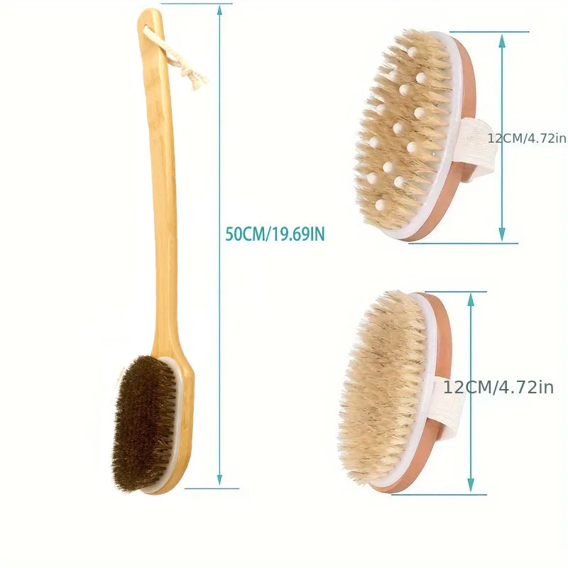 2/3Pcs Back Scrubber Brush for Shower, Long Stiff Bristle Body Bath Brushes, Wooden Curved Long Handle Skin Exfoliator