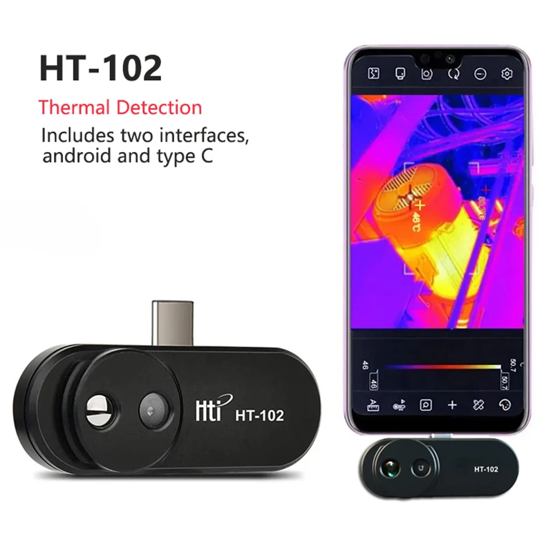 HT-102 Mobilna kamera termowizyjna do urządzeń Android z portem Type-C, kamera wizualna 640X480, rozdzielczość 32x32, dwuobiektywowa kamera termowizyjna na podczerwień