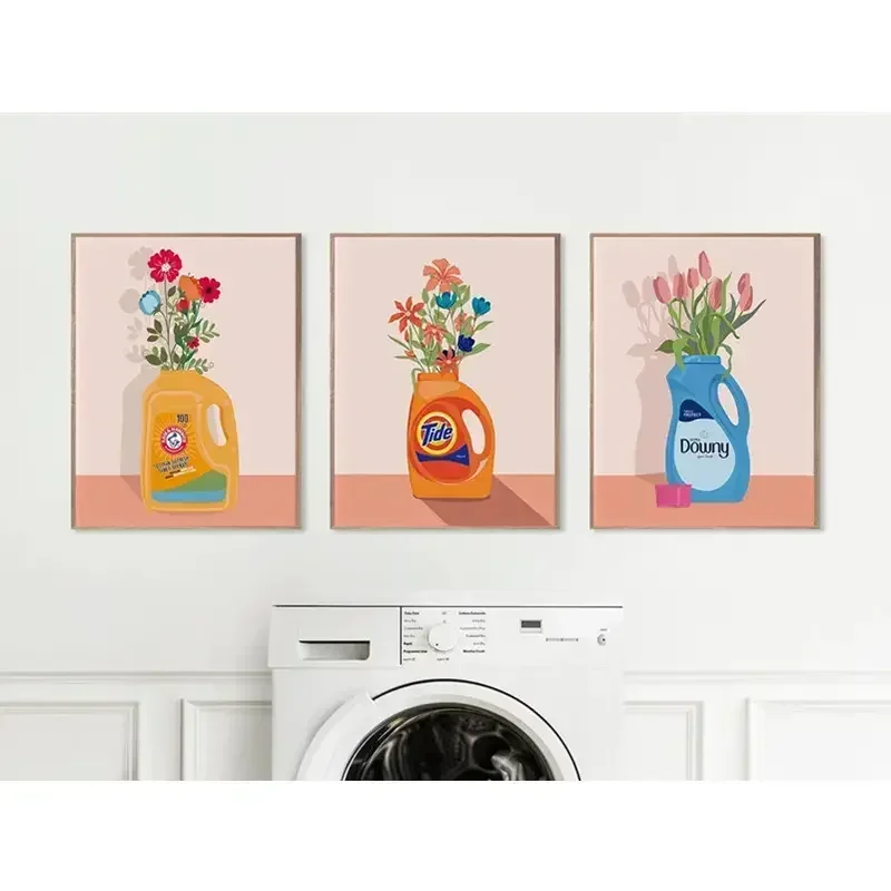 Colourful Modern Print Laundry Detergent Poster Nordic Pink Art Canvas Painting Toilet Laundry Room Decorative Unframed Wall Art