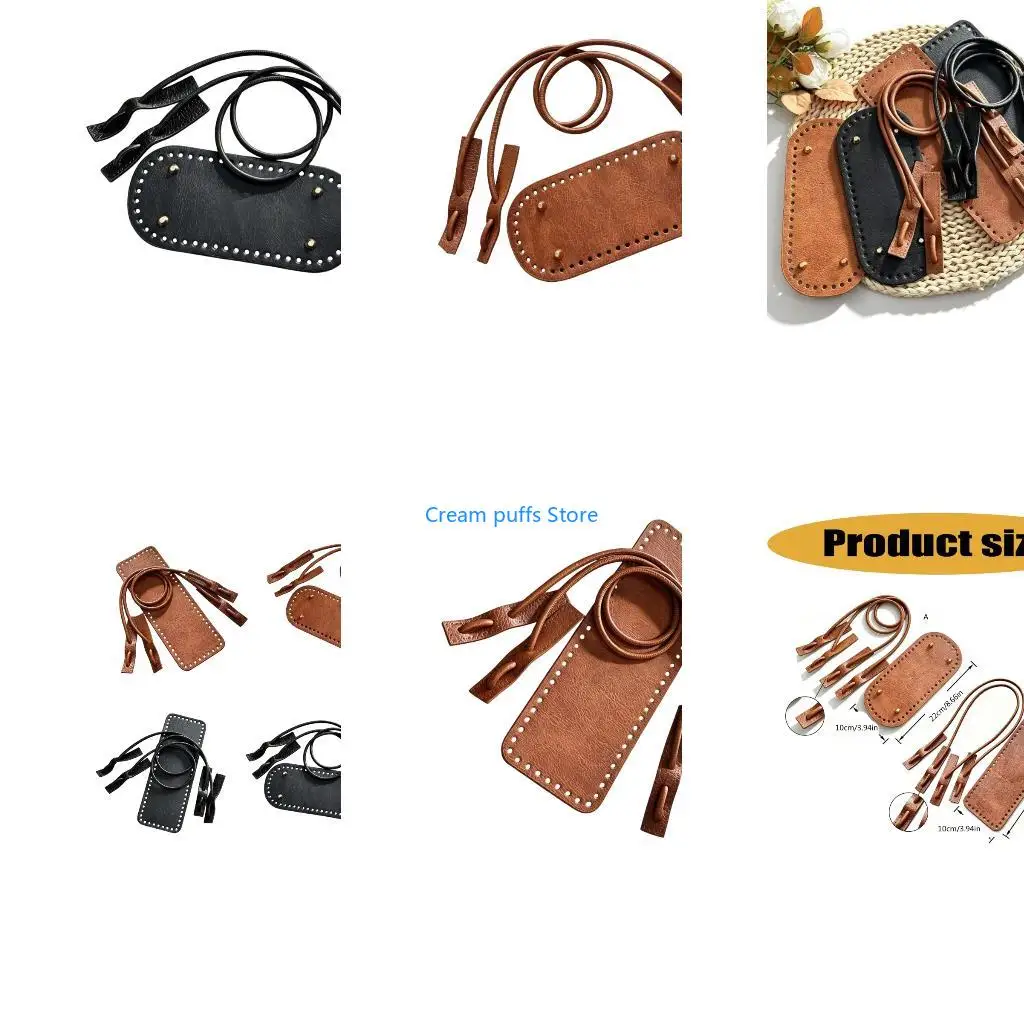 50LE Edge-Perforated Crochet Bag Base and Strap Set, Leather-Look Accessories for DIY Bag Repair and Crochet Projects