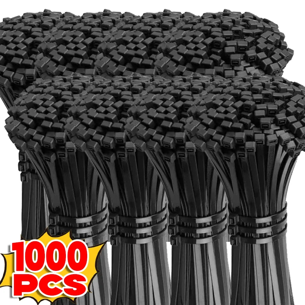 100/1000Pcs Self-locking Nylon Cable Ties Adjustable Zip Ties Reusable Fastening Rings Industrial Fixing Ties for Home Offices