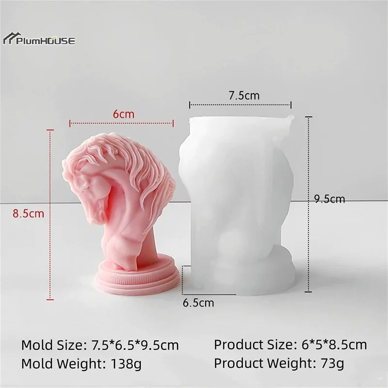 3D Horse Head Aroma Candle Silicone Mold DIY Animal Plaster Resin Ornaments Mould Home Decoration Craft Making Molds Gift images - 6