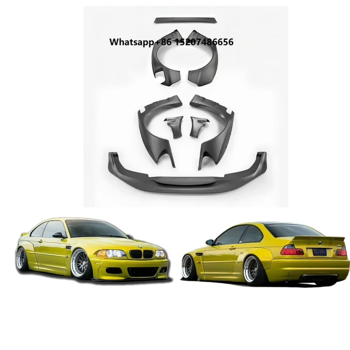 SKY for 3 Series E46 Wide Body Kit Rocky Bunny M3 Upgrade with Screw-On Bumpers 1998-2005 Model Universal Fitment