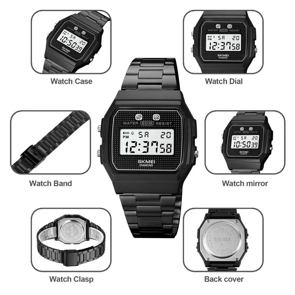 SKMEI 1952 Fashion 5Bar Waterproof Digital Wristwatch military Chronograph Date Week  For Men Alarm Clock reloj hombre Sport Wat