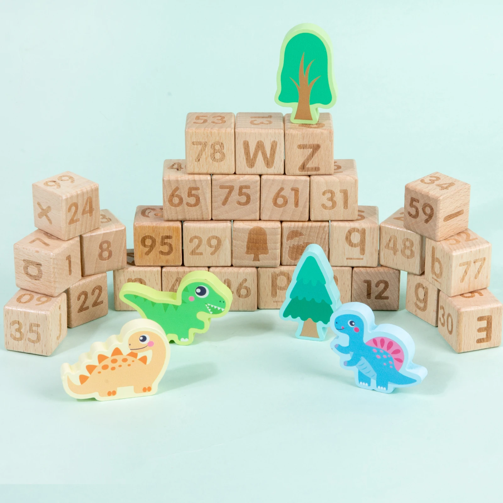 Zahlenbuchstabenblöcke aus Holz, 69-teilig, frühes Lernspielzeug für Jungen und Mädchen, Bausteine für die Intelligenzentwicklung, Geschenke