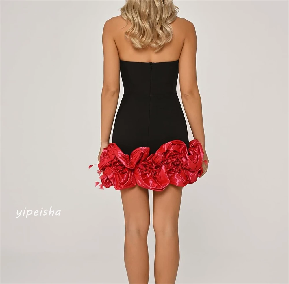 Satin Flower Ruched Valentine's Day A-line Sweetheart Bespoke Occasion Gown Mini Dresses