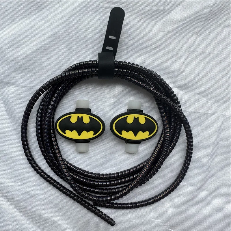 New Cartoon Batman Spiral USB Charger Cable Protector Set for iPhone Samsung Huawei Xiaomi Earphone Cord Protection Cable Winder