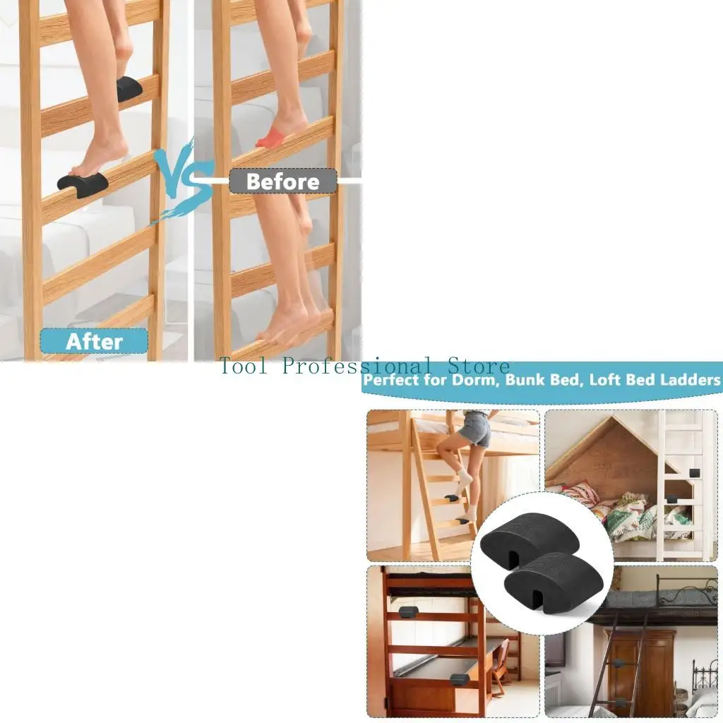 57QF 2pcs Barefoot Comfort Bunk Bed Ladder Pad EVA Foam Rung Covers with Textured Grip, Clip On Cushions for Dorm Loft Ladder
