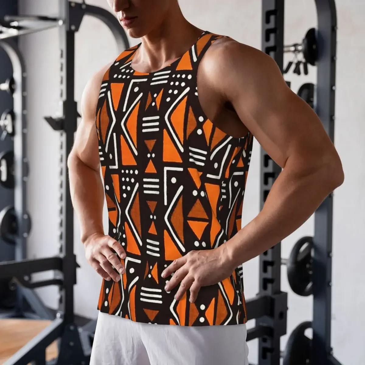 Quick Dry African Bogolan Africa Ethnic Tribal Art Gym Tank Muscle Sleeveless Shirt Bodybuilding Breathable Vest