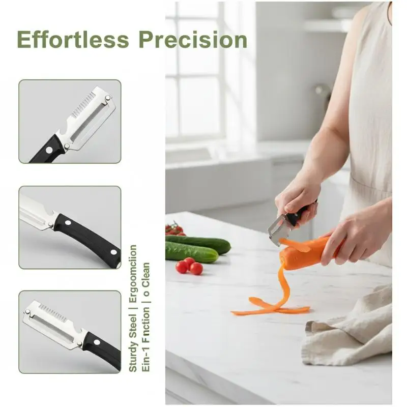 Vegetable Peeler Wooden Handle Multi Function Peeling Tool for Fruits and Vegetables Ergonomic Kitchen Gadget Home Cooking