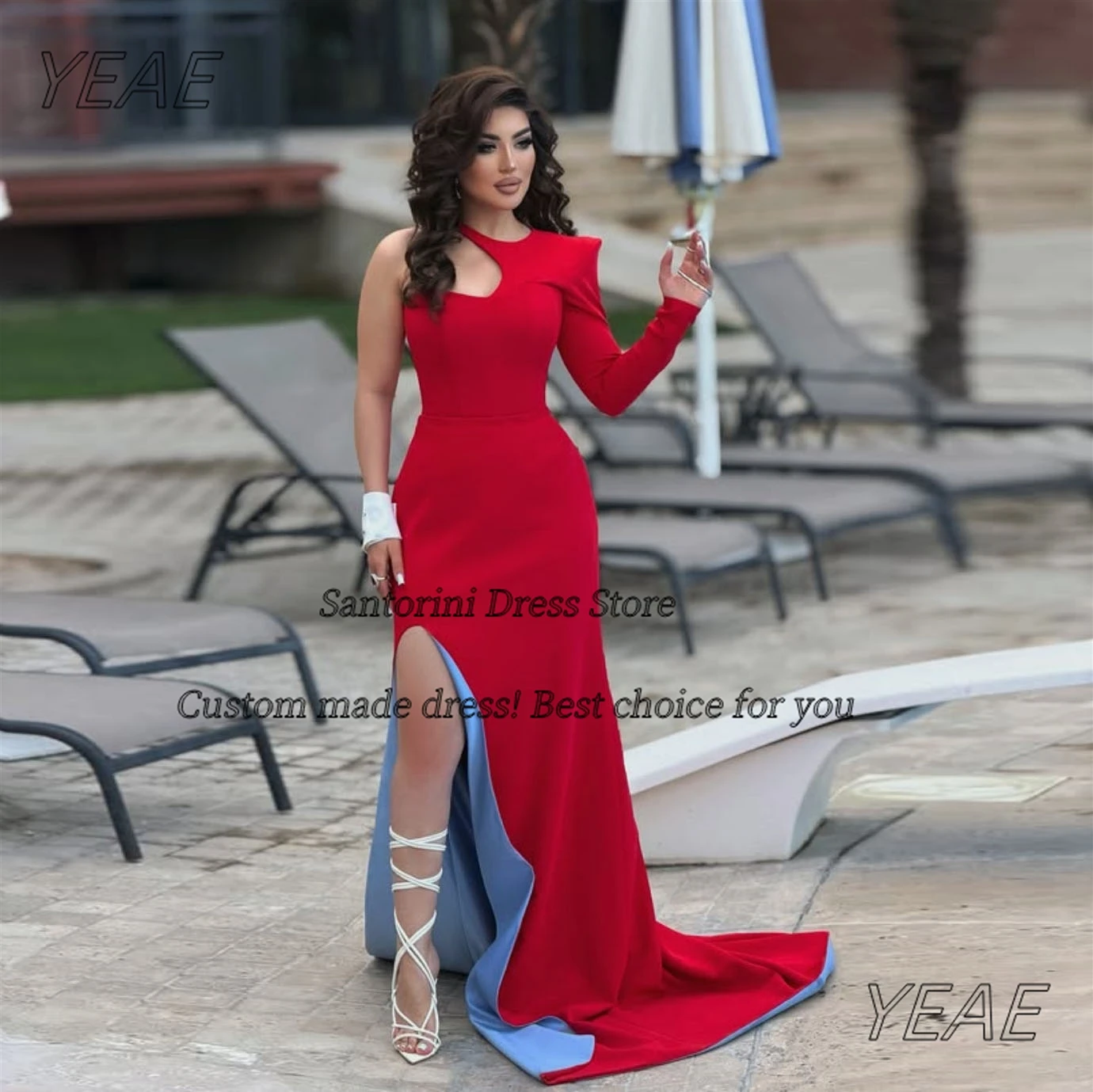 Santorini Prom Dresses 2026 Newest Halter Long Sleeve Evening Gowns Side Slit Sexy Birthday Party Dress Customized
