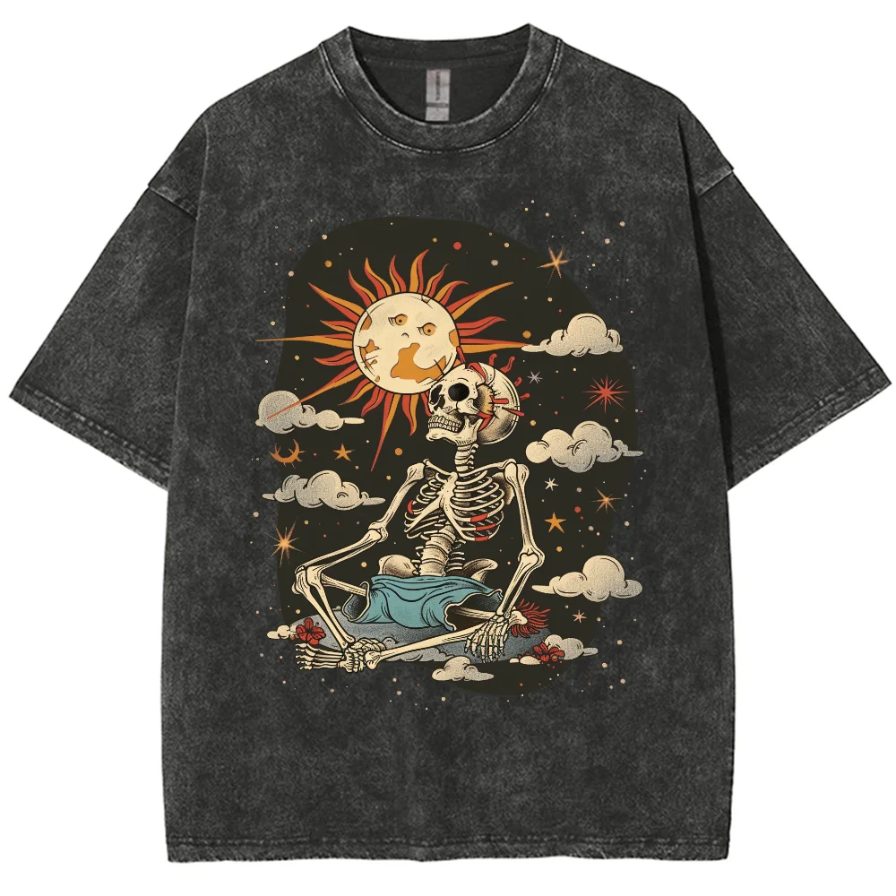 Street Sun god T-shirts Berserk Washed Short T-shirts for Men Women's Tops Woman Graphic Print TShirt, Washed Oversized