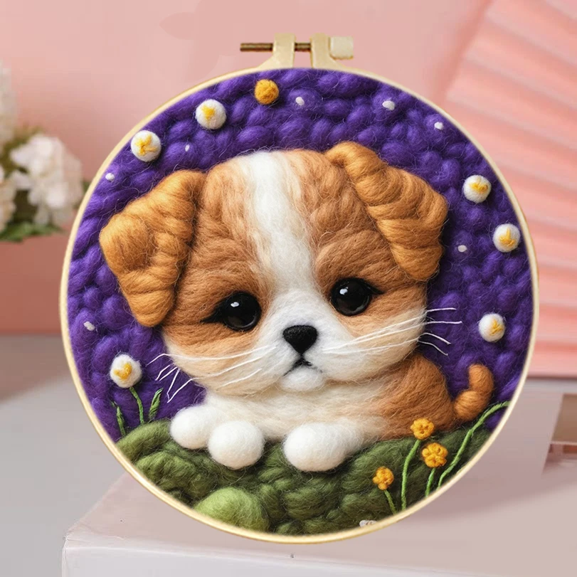 

1 Pack Needle Wool Felting Painting Dog Kit Diy Felt Wool Needle Felt For Beginner Set Animal Picture For Home Decors Gift