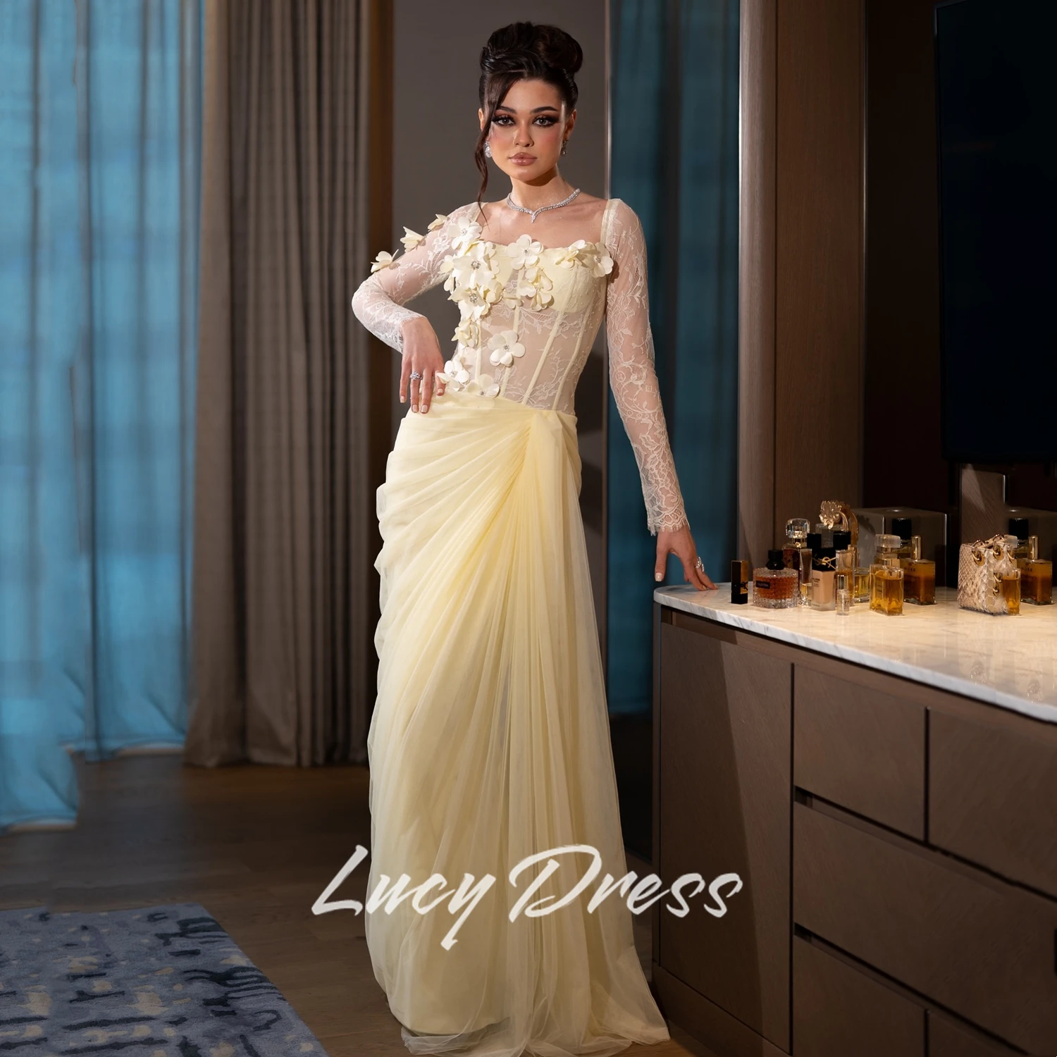

Lucy Customized Evening Dresses Woman Elegant Party Dresses Woman Cocktail Dress Special Occasion Dress Yellow Prom Dress