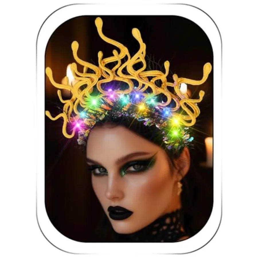 GlowintheDark Medusa Snake Headband for Halloween Costume Fantasy Cosplay Hair Accessory with Adjustable Fit Perfect for Women'