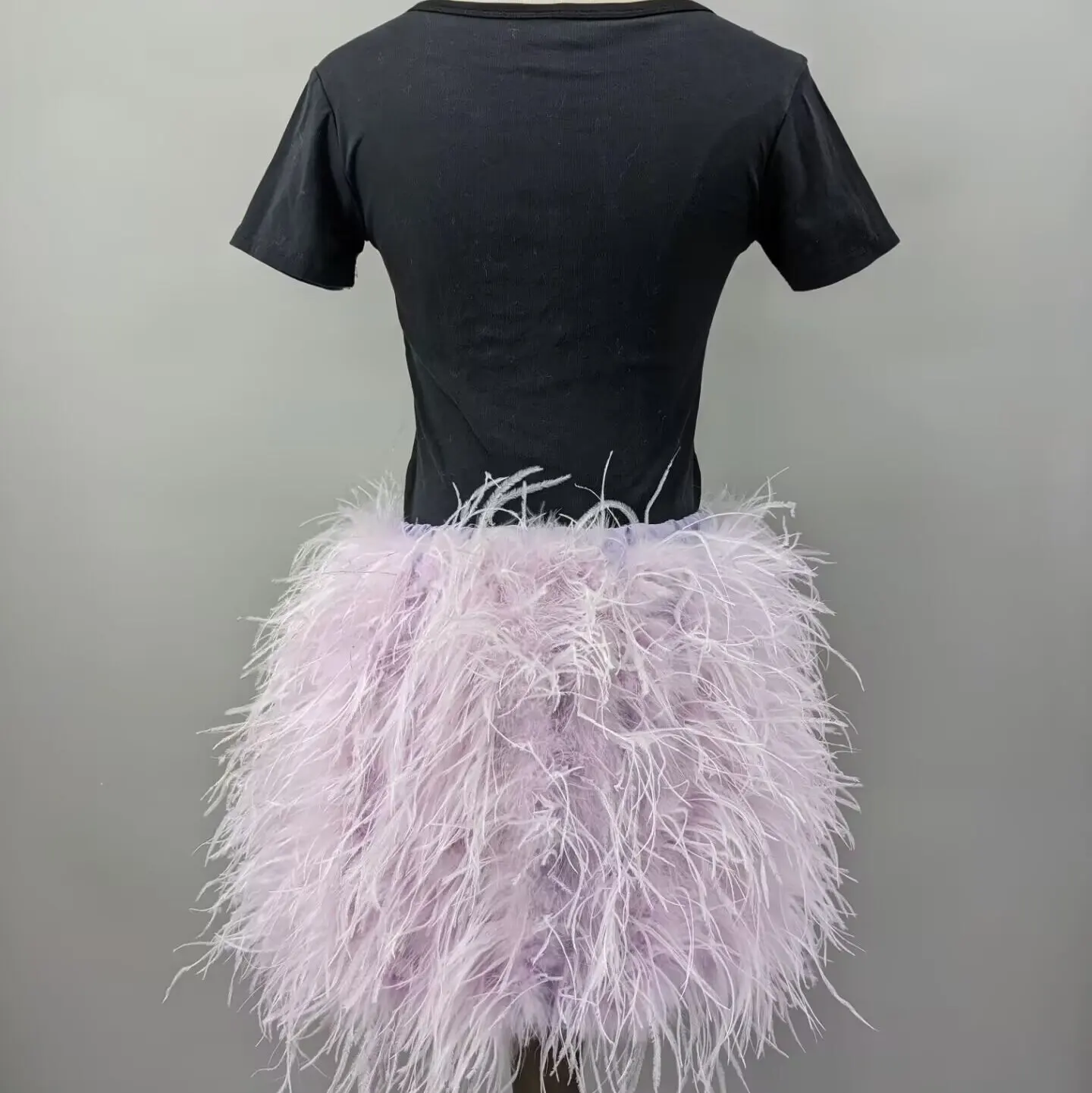 Women Lavender Light Purple Real Ostrich Feather Mini Skirt Elastic Waist Fluffy Short Skirt Y2K Club Festival Party Outfit20602