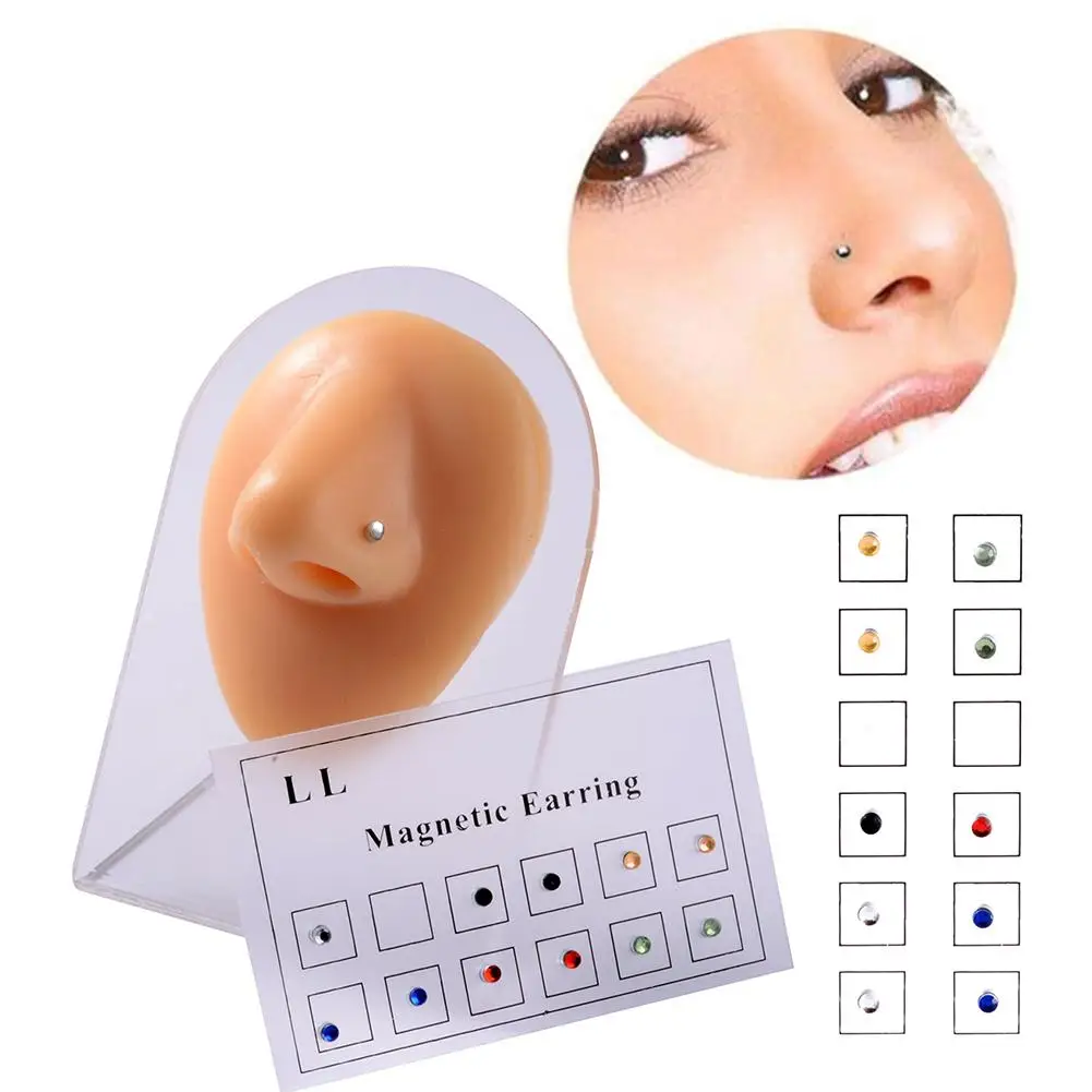 2025 12Pcs Non Perforated Nose Nail Non Perforated Diamond Studded Magnetic Suction Lip Studs Small Ear Studs Magnet Nose Nails