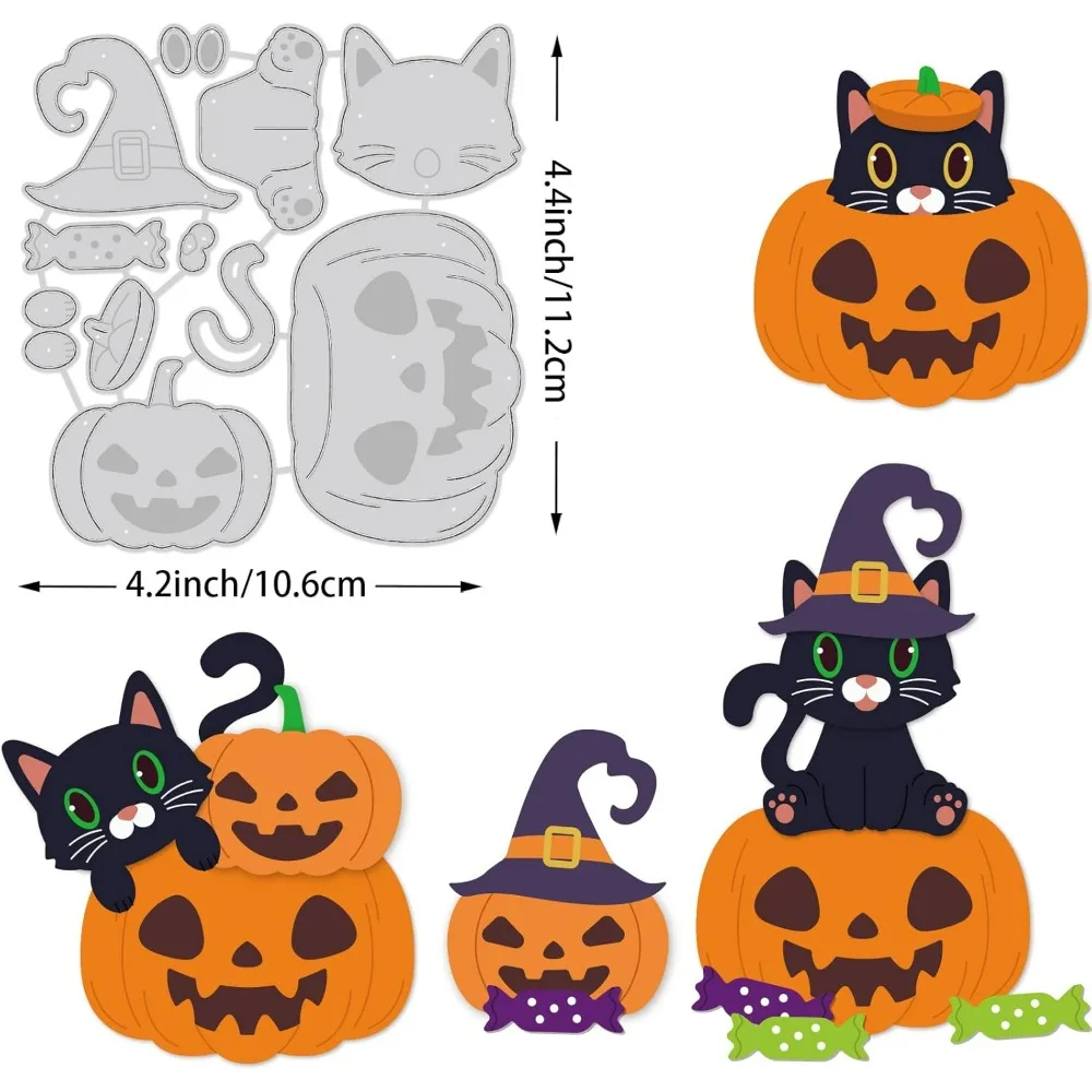 4.2x4.2 inch Halloween Cutting Dies Set, Pumpkin Cat Pattern Embossing Dies for Halloween Scrapbook Card Making DIY Crafts