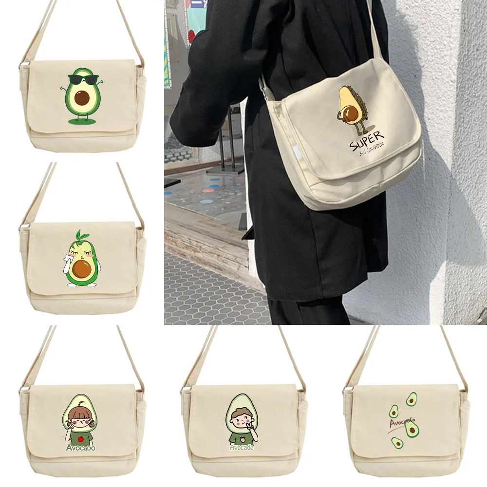 Messenger Bag Japanese Multi-function Messenger Bag Youth Harajuku College Style Portable One-shoulder Avocado Pattern Bags