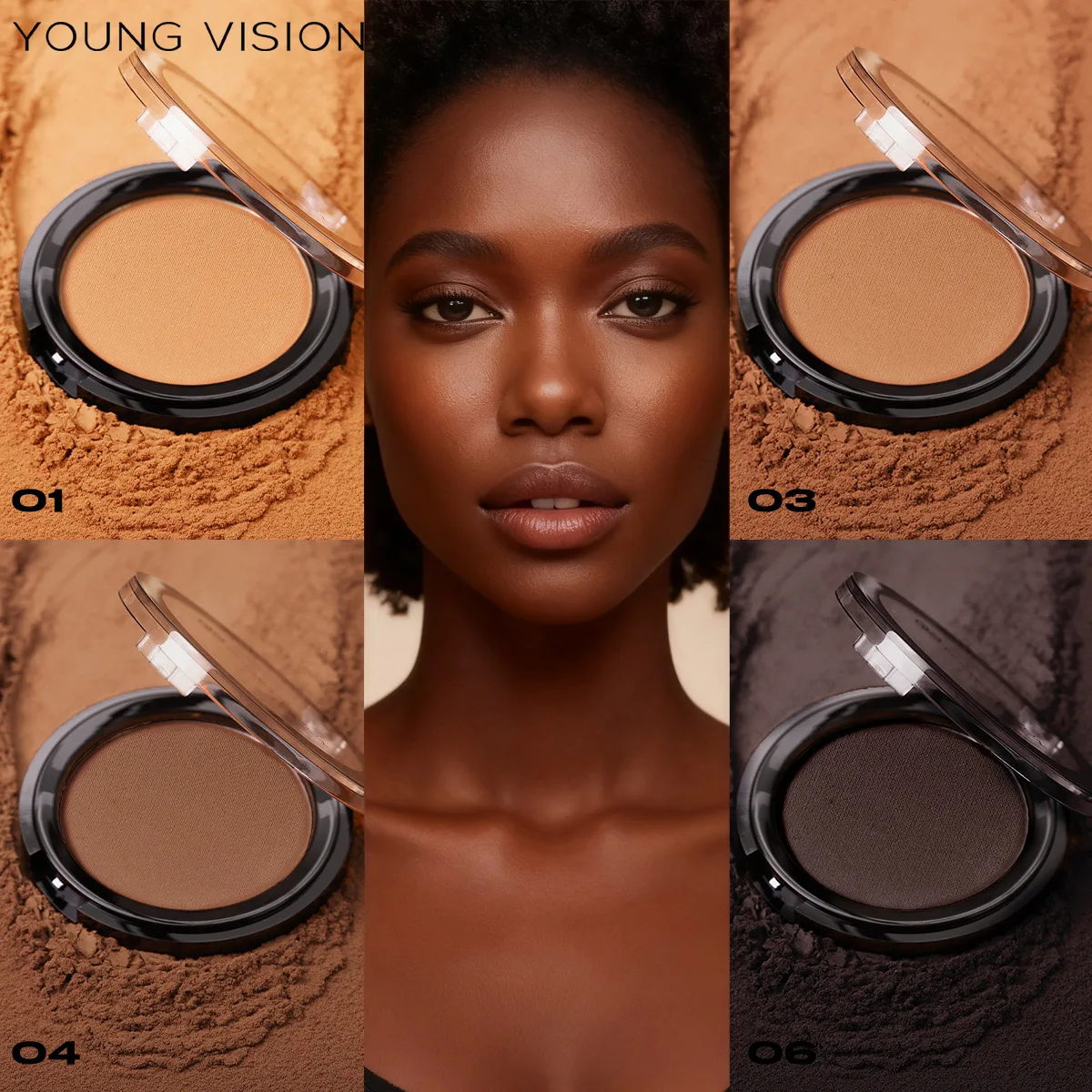 Paleta de polvos de contorno mate profesional que crea un contorno facial en 3D, con polvo bronceador de larga duración para fijar el maquillaje.