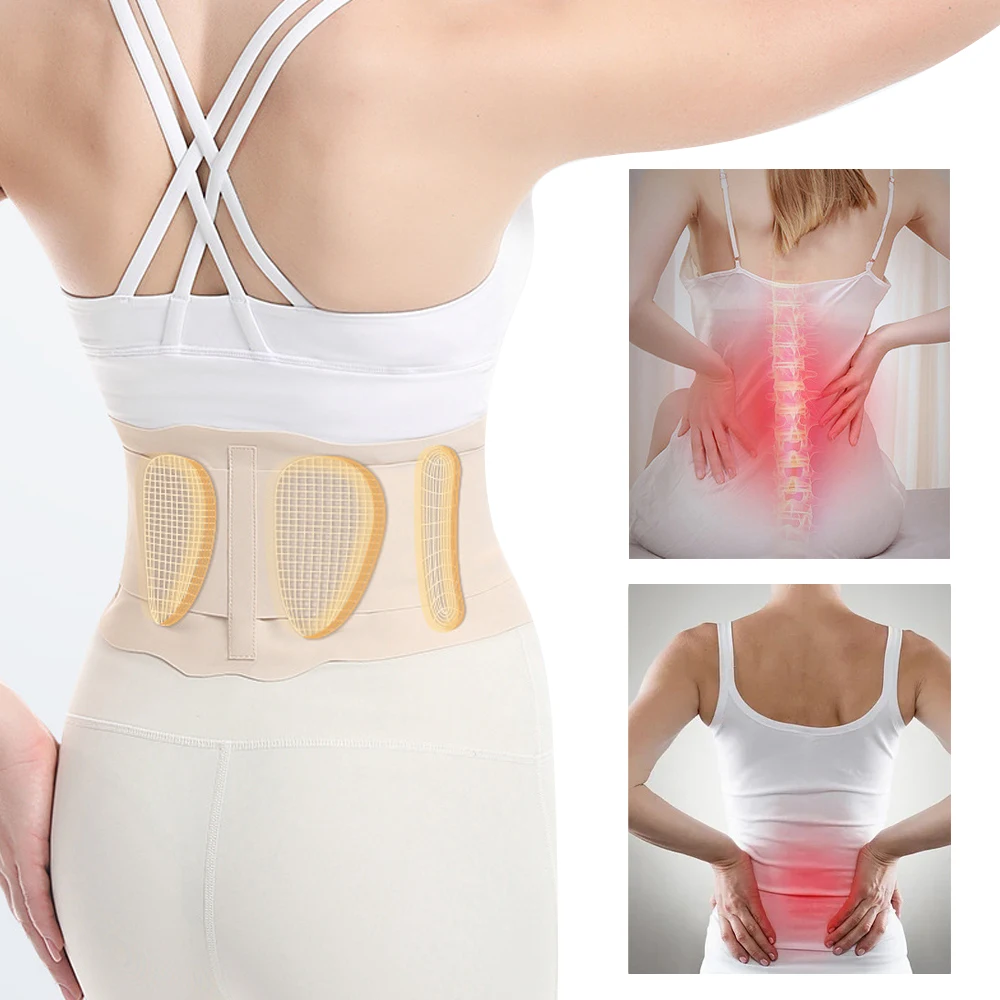 Ultra Thin Waist Brace with 3D Lumbar Pad, 2 Flexible Supports, Back Brace for Lower Back Pain Women, Sciatica Scoliosis Relief