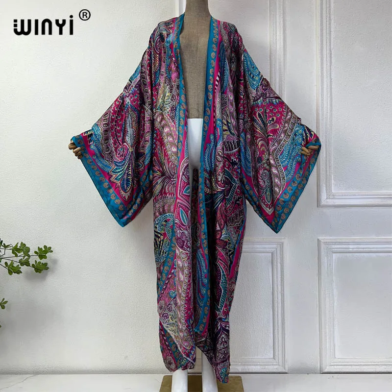 WINYI Classic bohemian beach cover up costume da bagno elegante donna africana boho Cardigan sexy Holiday manica lunga Kimono beach dress