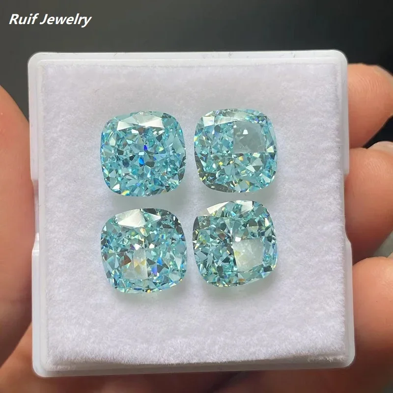 Ruif New Bautiful  Paraiba Color Cushion 10mm  Crushed Ice Cut Cubic Zirconia CZ Gemstone Design for Rings Making