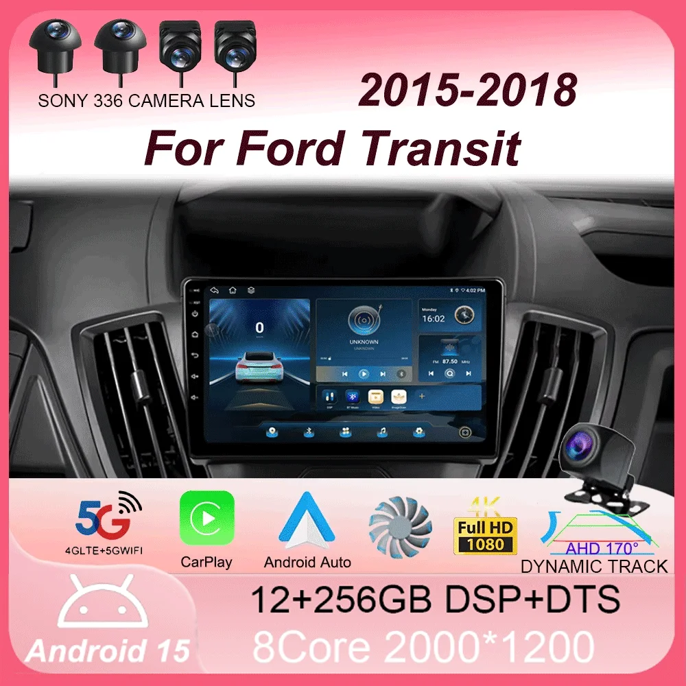 

Android 15 Wireless Carplay e Auto WIFI + 4G per Ford Transit 2015 2016 2017 2018 autoradio lettore Video multimediale Stereo 2d