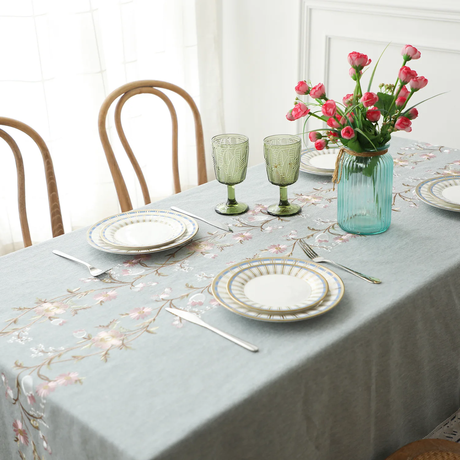 

Embroidered Tablecloth Rectangular Cotton Linen Fabric Coffee Table Picnic Cloth Country-style Household Dining Table Cover