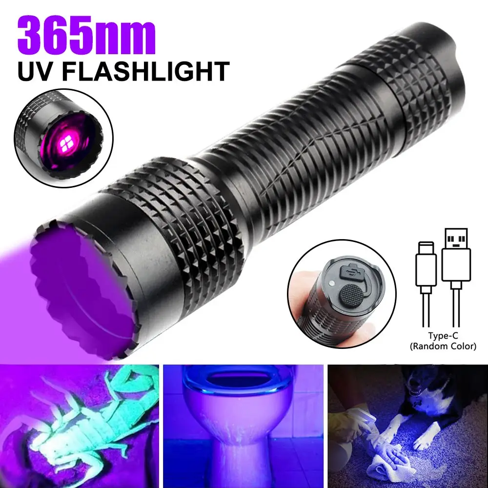 40W 365NM UV Flashlight Powerful High Power Black Mirror Purple Light Detection UV Light Torch Blacklight Type-C Rechargeable