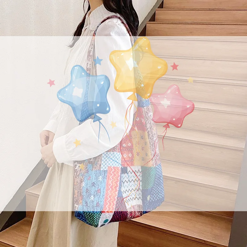 

Fanshion Лоскутная сумка в этническом стиле Богемная сумка на плечо Повседневная большая вместительная сумка-тоут для покупок