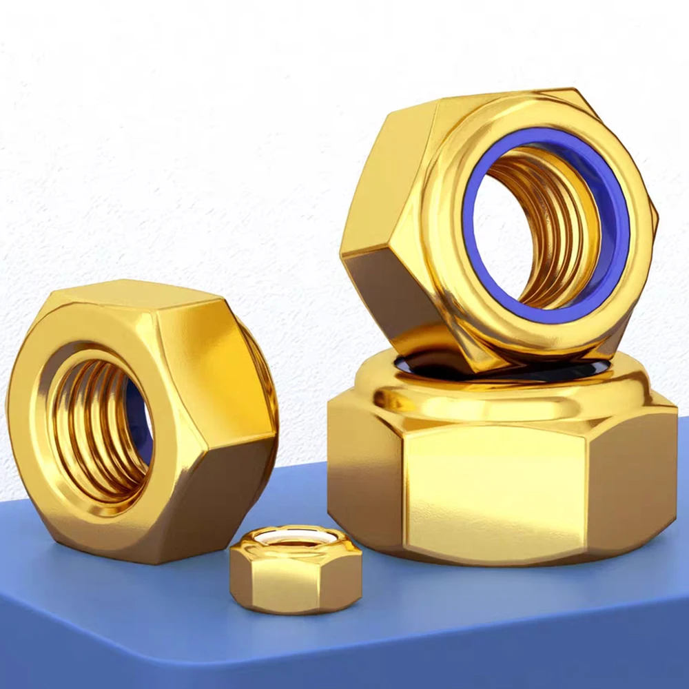 M4 M5 M6 Copper Hex Self-locking Locknut Brass Hex Nylon Insert Lock Nut Self-locking Locknut 5pcs/10pcs/20pcs Hexagon Nuts