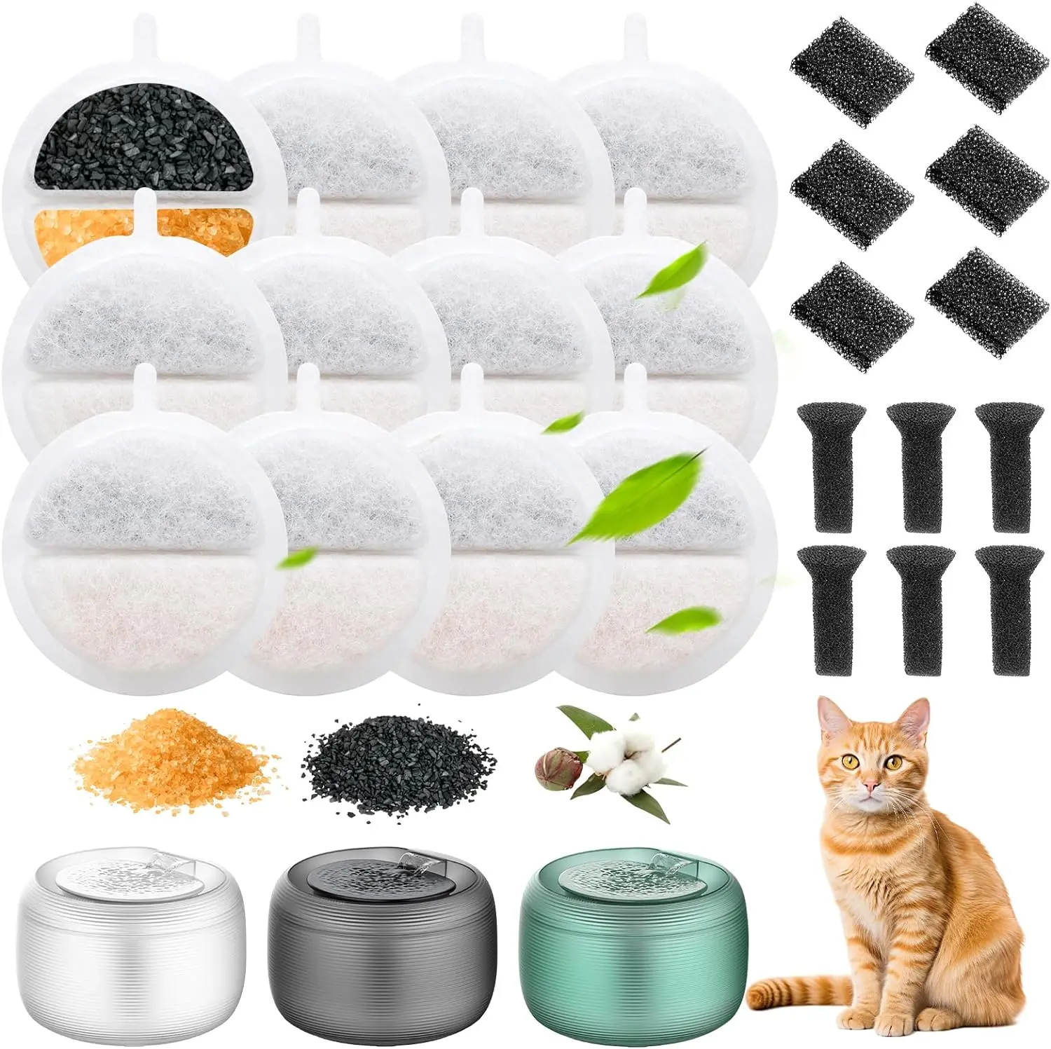 12 Cat Water Fountain Filters  6 Centre Sound-Absorbing Pump Filter Sponges  for 84 Fl Oz / 2.5 L Nugget Lite Drinking Fountain