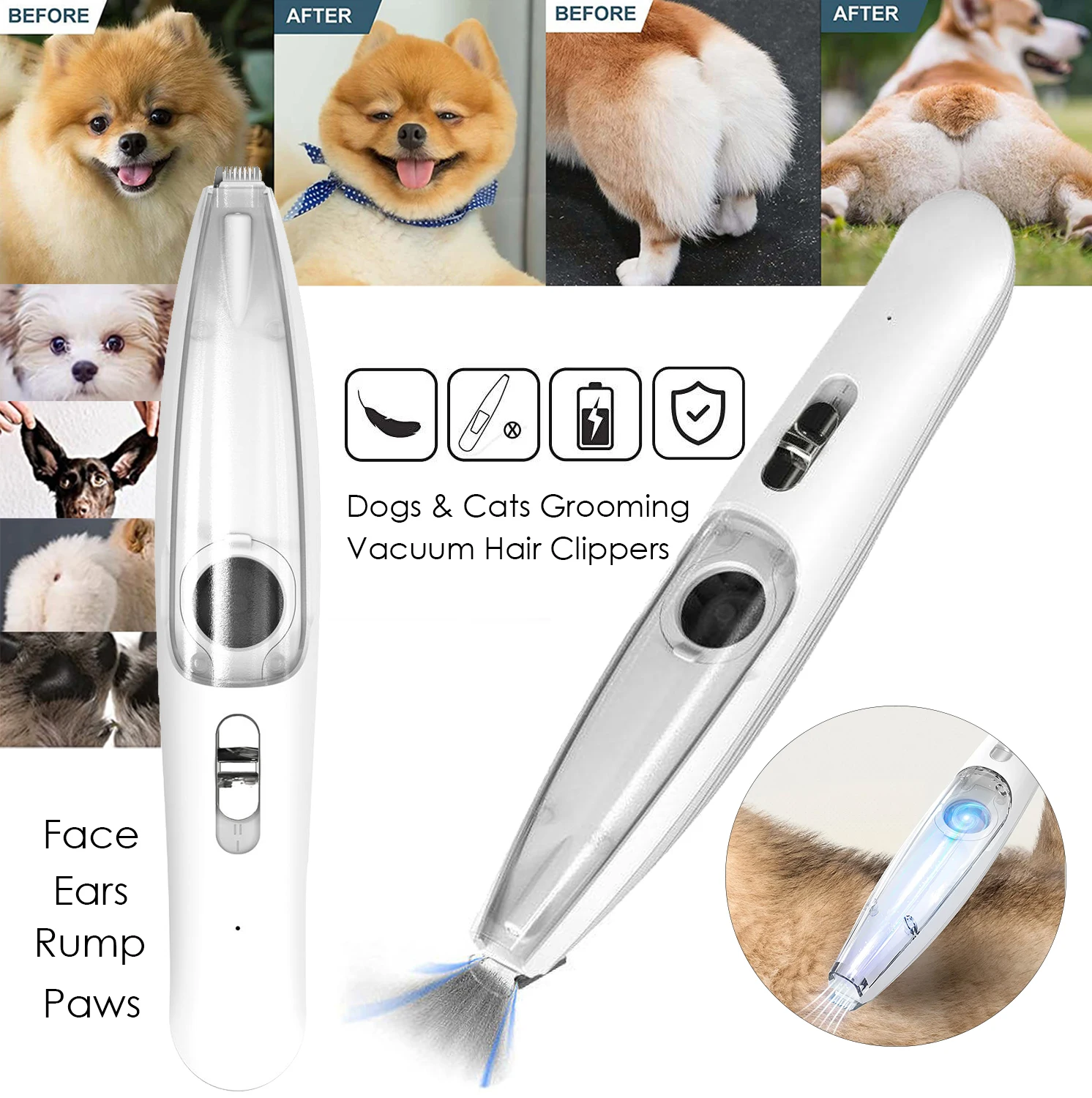 

Portable Electric LED Vacuum Groomer Cat Dog Pet Hair Clipper Trimmer Shaver Grooming Scissors Equipment Pet Dog Shaver Clipper