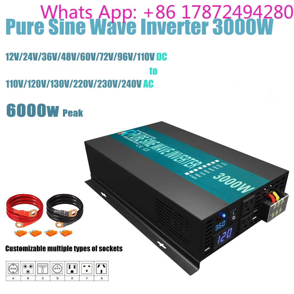 Reliable Pure Sine Wave Inverter 3000W 12V/24V/36V/48V DC to 110V/120V/220V/230V/240V AC Solar Power Converter - view 3