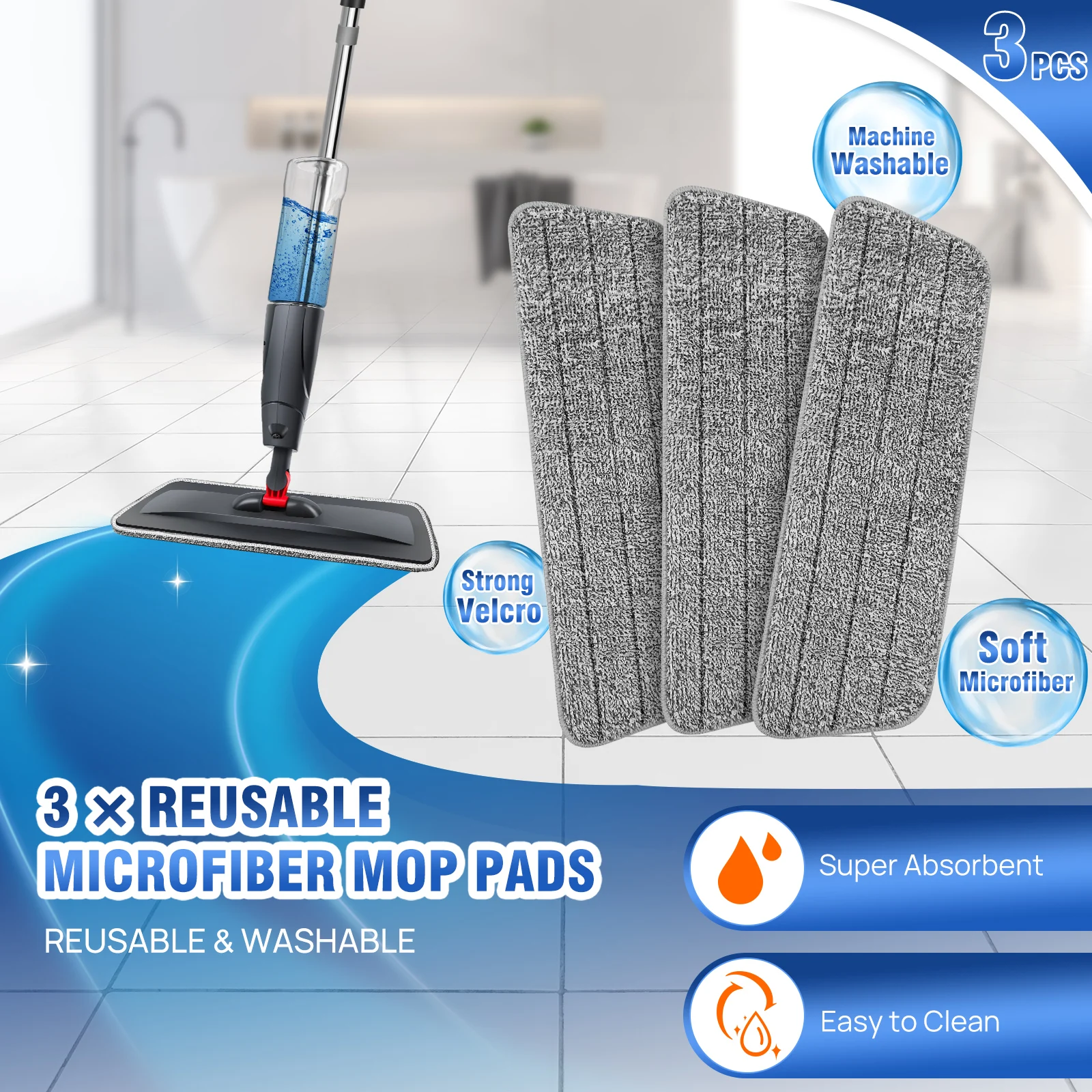 Spray Mop Broom Set Magic Flat Mops for Floor Home Cleaning Household Tool with Reusable Microfiber Pads 360° Rotating, 700ml