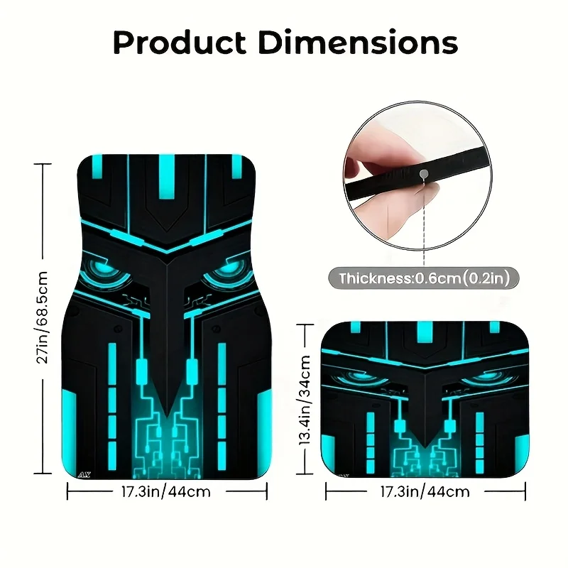 4pcs Cyber Blue Mecha Wind Car Floor Mats, Sci-Fi Trendy Wear-Resistant Non-Slip Universal Foot Pads For Car Interior Protection