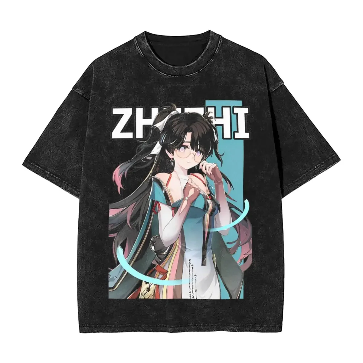 NG Washed Zhenzhi Wuthering Waves T-Shirt High Street Anime Game Streetwear 100% Cotton Graphic Tops Tee Shirt Men Women