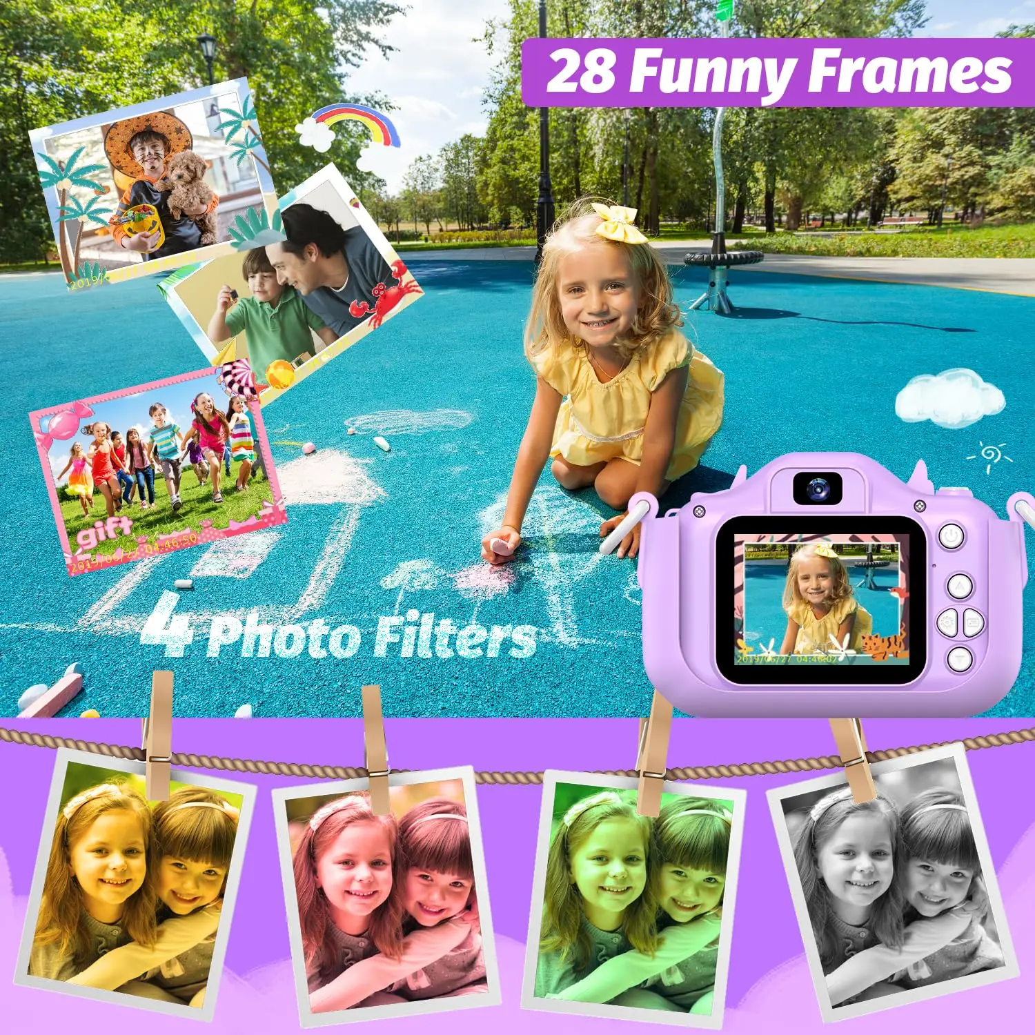 INOCTI キッズデジタルカメラ、幼児ビデオカメラ、1080P HDデュアルレンズ、3〜12歳の女の子のクリスマス誕生日プレゼントのおもちゃ