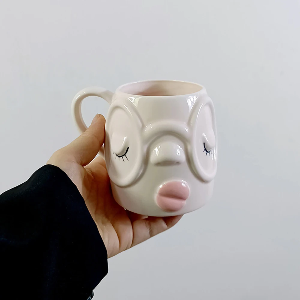 クリエイティブなピンクの唇の形をしたセラミックマグカップ、かわいい3d漫画風磁器ティーカップ、子供へのプレゼント、家庭用、日常使い、オフィス用コーヒーマグ