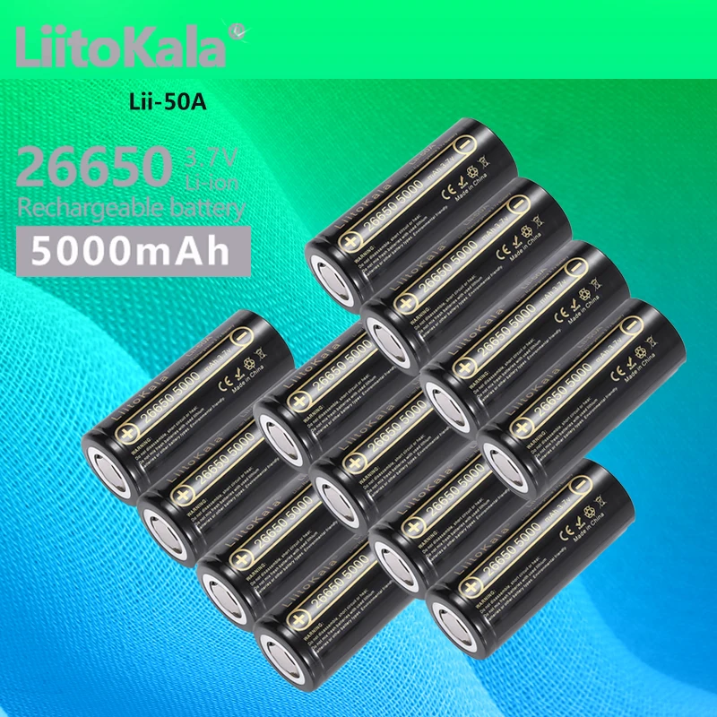 

12PCS LiitoKala Lii-50A Original High Capacity 3.7v 26650 5000mAh battery for Flashlight power Bank Li-ion Rechargeable Battery