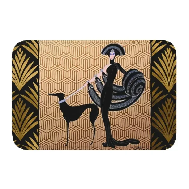 Custom Art Deco Erte Greyhound Doormat Anti-Slip Entrance Kitchen Bath Door Floor Mats Whippet Sighthound Dog Rug Carpet Footpad