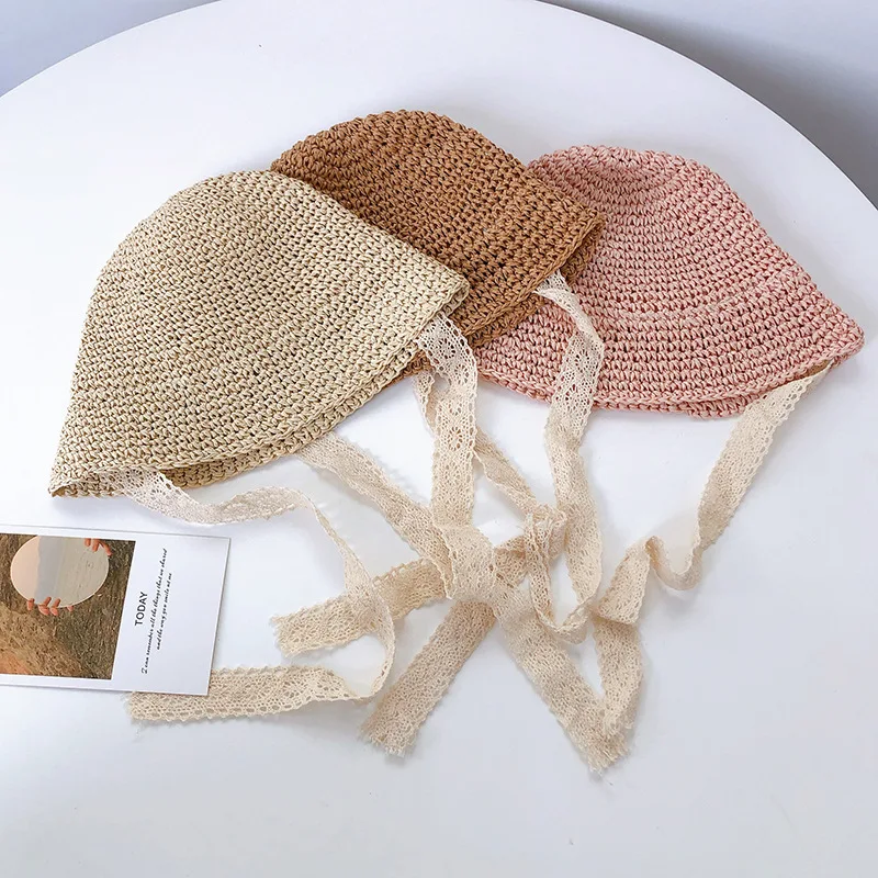 Summer Baby Hat Straw Baby Girl Cap Fashion Lace Bow Beach Children Panama Hat Princess Bonnets for Kids Outdoor Travel Sun Cap