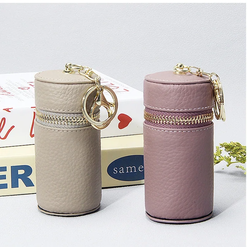 Tragbare handgemachte Make-up-Tasche aus echtem Leder, Schlüsselanhänger, Mini-Reise-Kosmetiktaschen, Lippenstifthalter