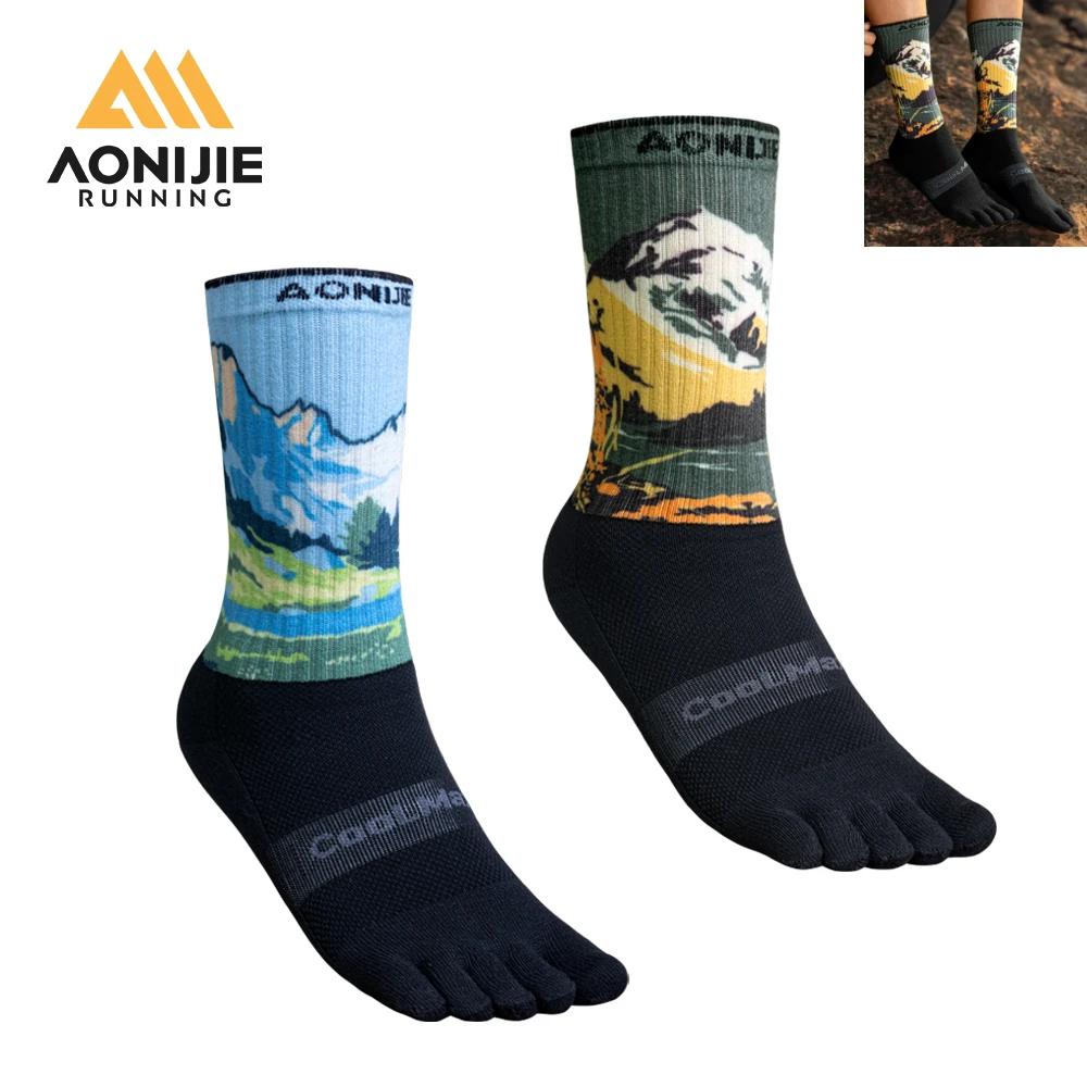 

AONIJIE E4843 One Pair Long Tube Outdoor Five Toe Socks Shock Absorption Toe Socks Stocking for Trail Running Warking Ride