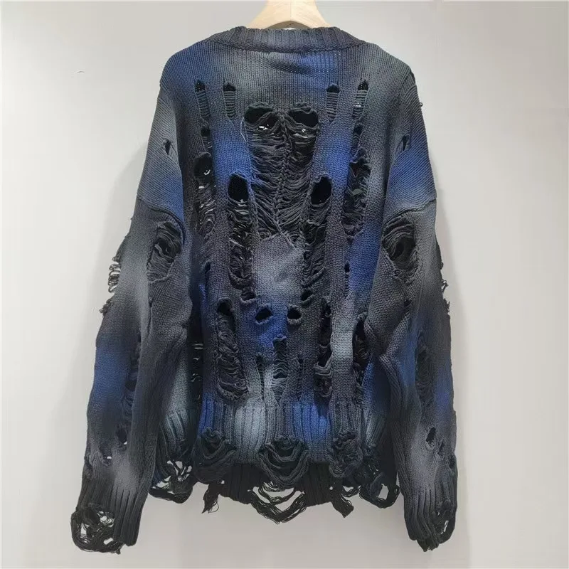 HKSH Women Sweater Design Needle Chains Decoration Frayed Tie Dye Korean Style Fashion Loose Ins O-Neck Knitted Pullover HK26744
