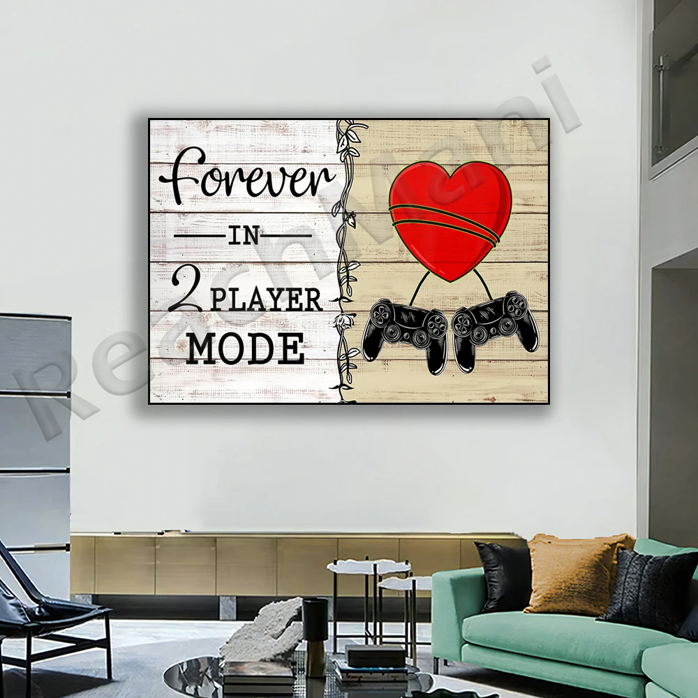 Couple Forever In 2 Players Mode Vintage Poster, Couple Gaming Poster, Funny Husband Wife Gamer Poster, Husband Wife Gift