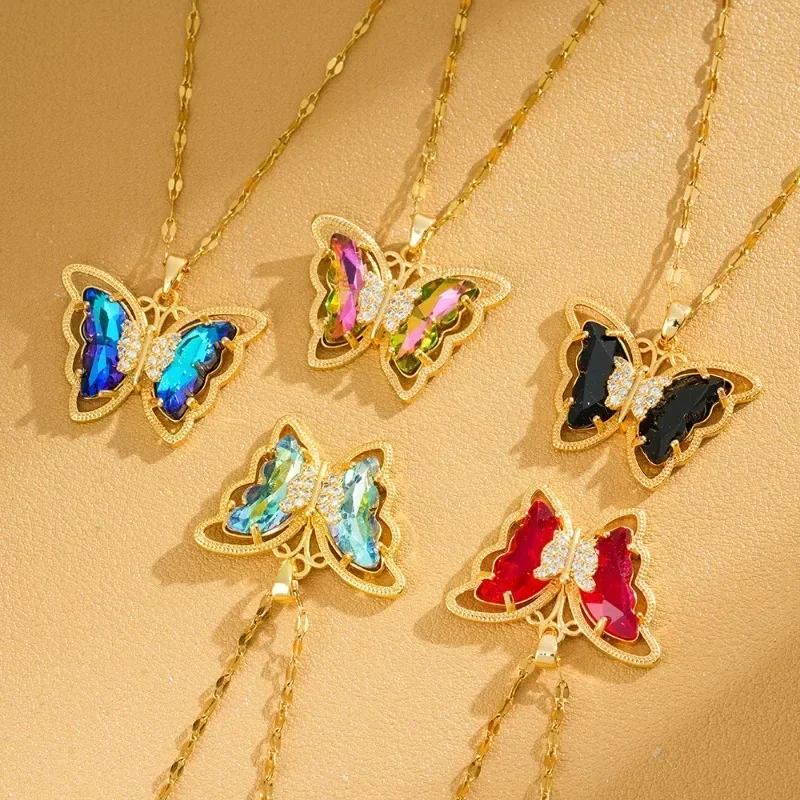 95272025nuovaCollana in acciaio al titanio con farfalla colorata più venduta da Xiaohongshu Animal Series
