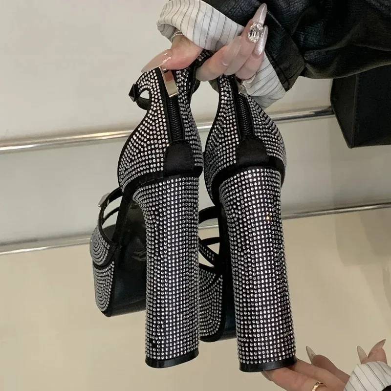 أحذية نسائية موضة صنادل عالية الكعب الجوف خارج المفتوحة تو الصنادل منصة كعب مربع أحذية للنساء أحذية الحفلات Zapatos