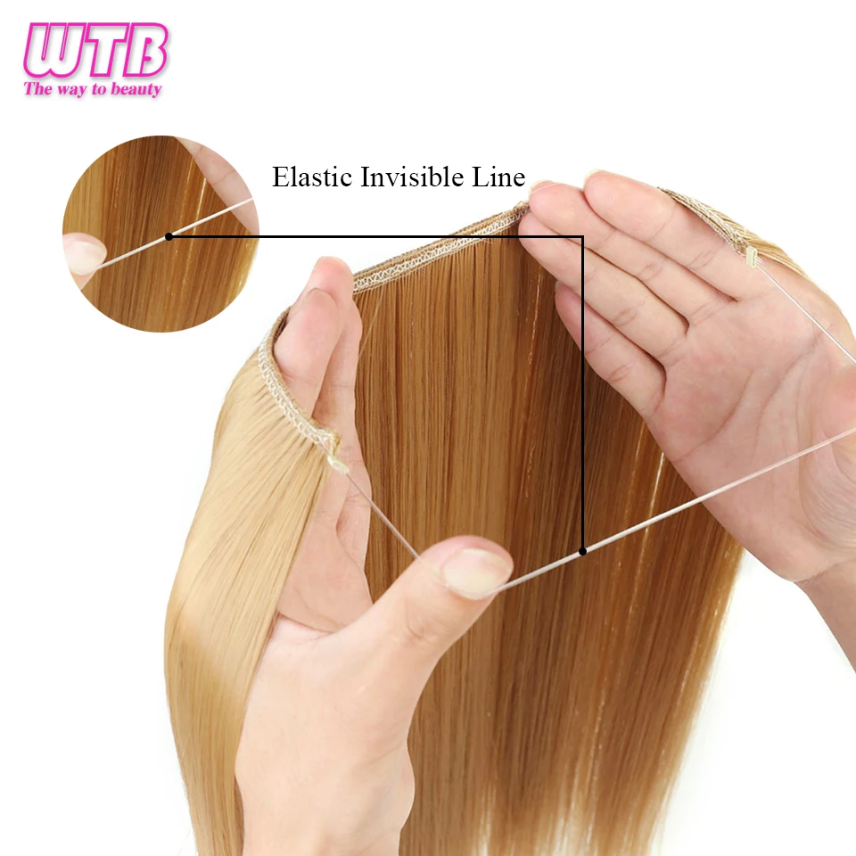 WTB Synthetic Straight Hair Extensions Natural Black Blonde Brown One Piece False Hairpiece Fish Line Fake Hair Piece